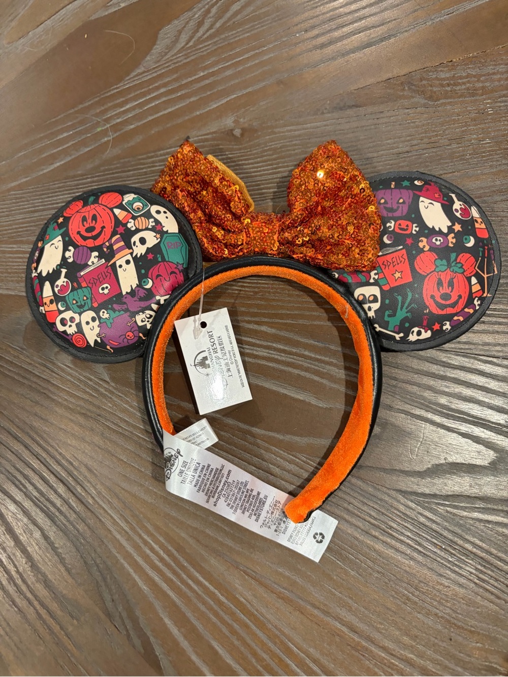 Disney Resort Shanghai Halloween Minnie Mouse Headband with Orange Sequin Bow